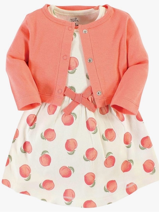 Other - Peach Print Baby Dress with Coral Cardigan